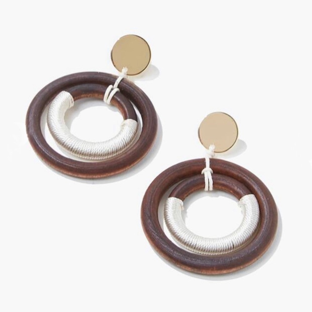 Forever 21 Wooden Drop-Hoop Earrings